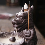 1pc, Purple Clay Handmade Dragon Backflow Incense Burner Lucky Home Decorations Feng Shui Wealth Transfer Ball Burner Tea Pet-Health Wisdom™
