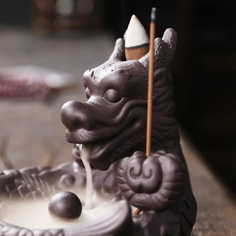 1pc, Purple Clay Handmade Dragon Backflow Incense Burner Lucky Home Decorations Feng Shui Wealth Transfer Ball Burner Tea Pet-Health Wisdom™