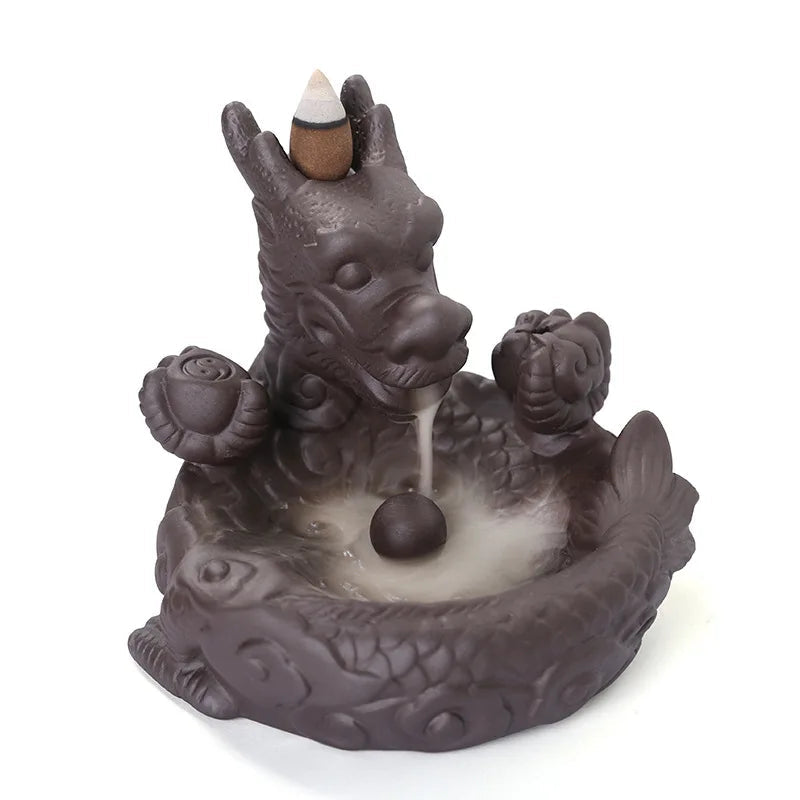 1pc, Purple Clay Handmade Dragon Backflow Incense Burner Lucky Home Decorations Feng Shui Wealth Transfer Ball Burner Tea Pet-Health Wisdom™
