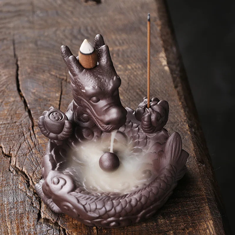 1pc, Purple Clay Handmade Dragon Backflow Incense Burner Lucky Home Decorations Feng Shui Wealth Transfer Ball Burner Tea Pet-Health Wisdom™