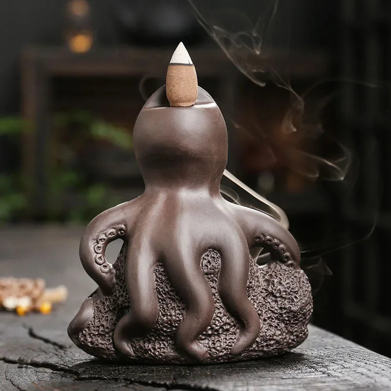 1pc Purple Clay Incense Burner With Creative Octopus Ocean Animal Backflow Incense Holder Incense Stick Burner (Without Incense)-Health Wisdom™