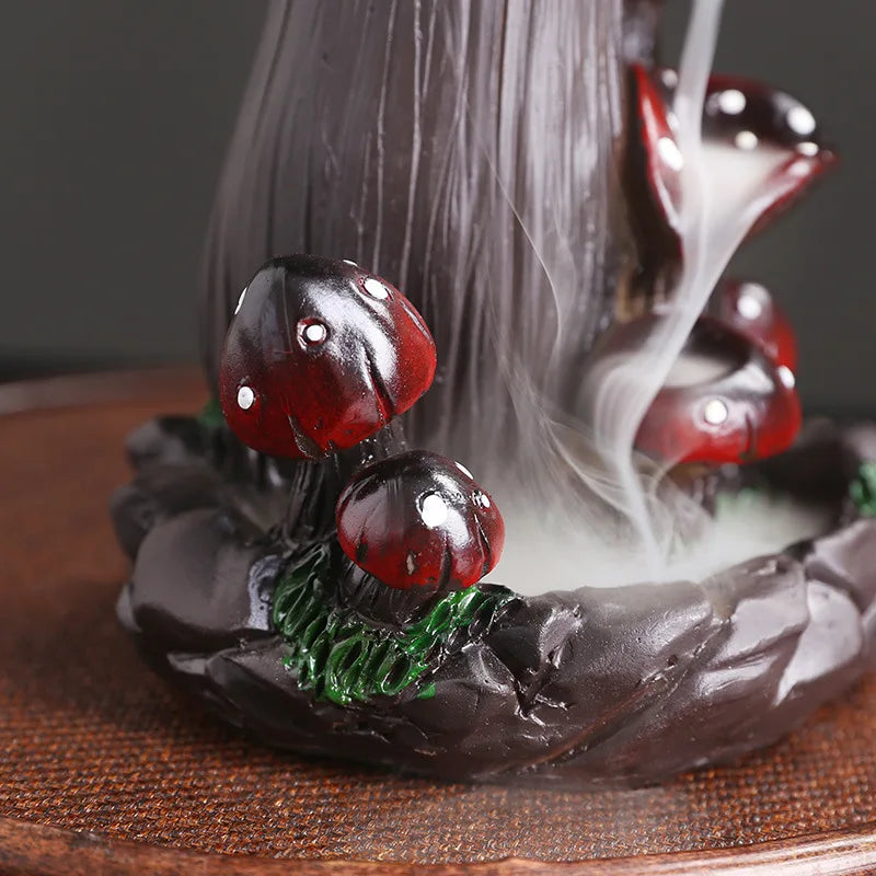 1pc, Resin Handicraft Mushroom Desktop Ornament Waterfall Backflow Incense Burner Handmade Censer Home Office Tea House Decorate-Health Wisdom™