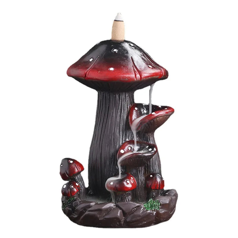 1pc, Resin Handicraft Mushroom Desktop Ornament Waterfall Backflow Incense Burner Handmade Censer Home Office Tea House Decorate-Health Wisdom™
