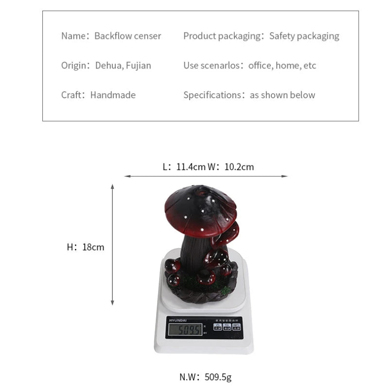 1pc, Resin Handicraft Mushroom Desktop Ornament Waterfall Backflow Incense Burner Handmade Censer Home Office Tea House Decorate-Health Wisdom™