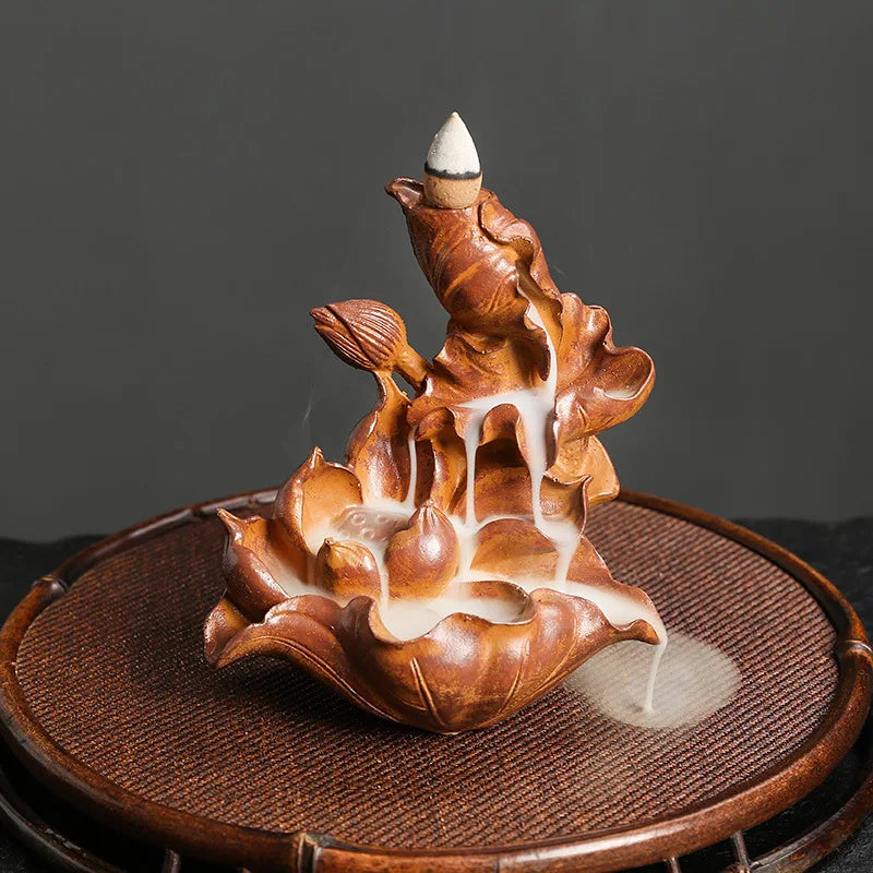 1pc, Resin Lotus Pond Backflow Waterfall Incense Burner Home Decor Ornament Aromatherapy Diffuser Ornaments for Home Decor-Health Wisdom™