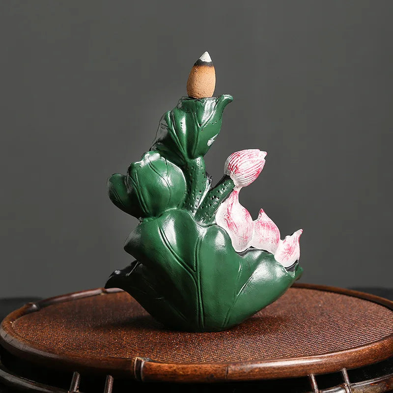 1pc, Resin Lotus Pond Backflow Waterfall Incense Burner Home Decor Ornament Aromatherapy Diffuser Ornaments for Home Decor-Health Wisdom™