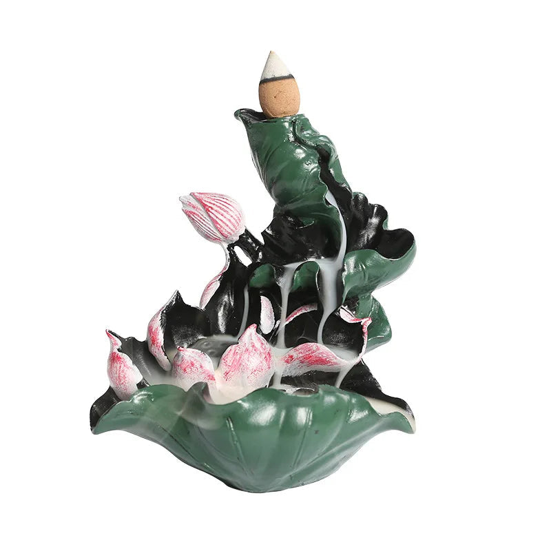 1pc, Resin Lotus Pond Backflow Waterfall Incense Burner Home Decor Ornament Aromatherapy Diffuser Ornaments for Home Decor-Health Wisdom™