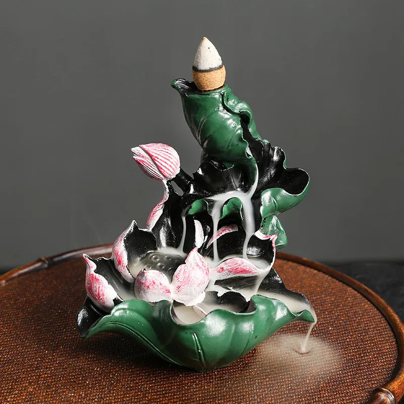 1pc, Resin Lotus Pond Backflow Waterfall Incense Burner Home Decor Ornament Aromatherapy Diffuser Ornaments for Home Decor-Health Wisdom™