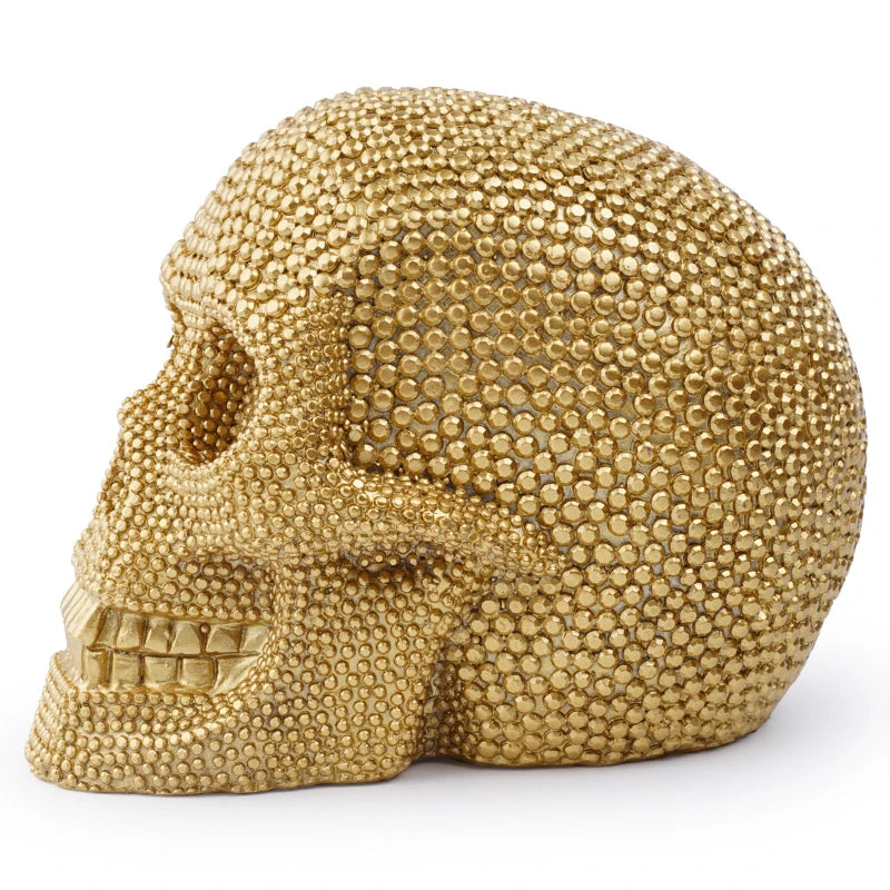 1pc, Resin Sparkling Golden Skull Statue With Intricate Detailing For Office Decoration Or Halloween Party-Health Wisdom™