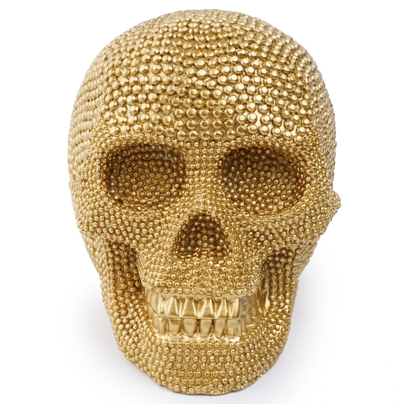 1pc, Resin Sparkling Golden Skull Statue With Intricate Detailing For Office Decoration Or Halloween Party-Health Wisdom™