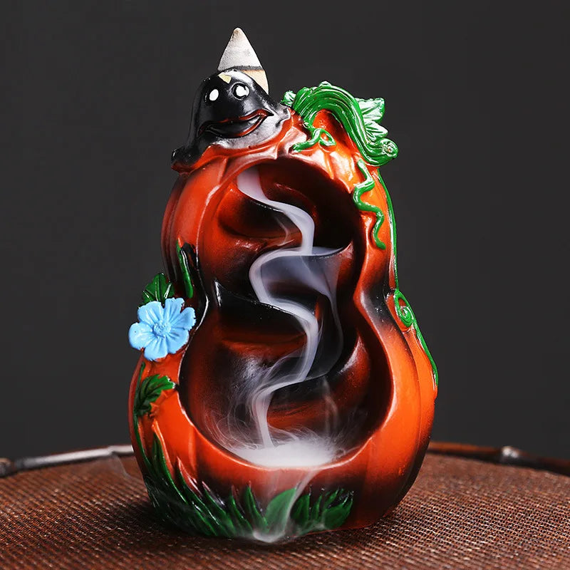 1pc Resin Waterfall Incense Burner Halloween Pumpkin Backflow Incense Burner Home Decor Home Aromatherapy (Without Incense)-Health Wisdom™