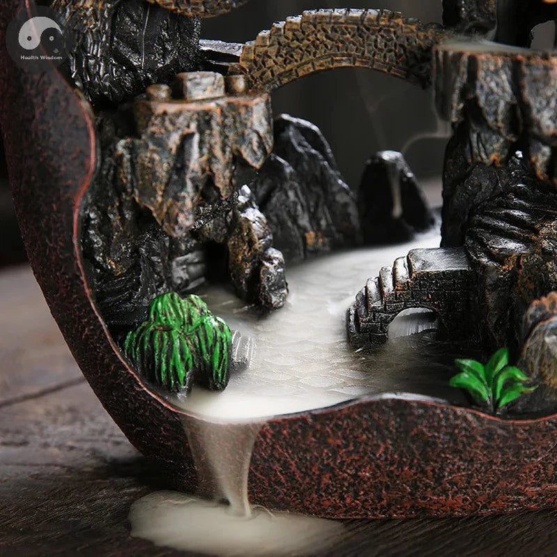 1pc, Smoke Waterfall Backflow Incense Burner Creative Home Decor Incense Holder Portable Resin Censer Mountain River Handicraft-Health Wisdom™