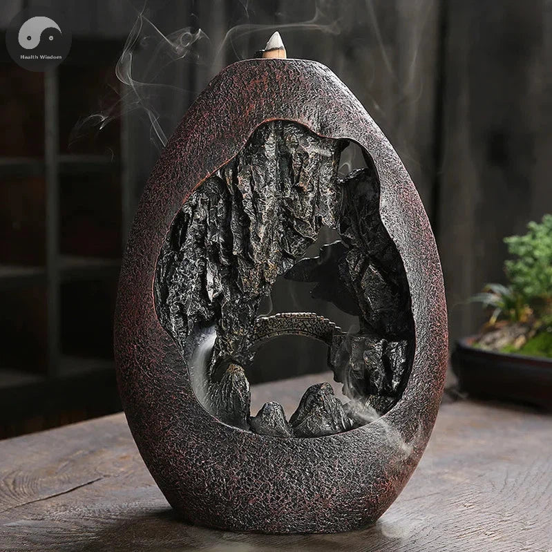 1pc, Smoke Waterfall Backflow Incense Burner Creative Home Decor Incense Holder Portable Resin Censer Mountain River Handicraft-Health Wisdom™