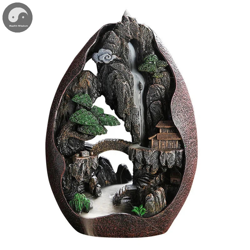 1pc, Smoke Waterfall Backflow Incense Burner Creative Home Decor Incense Holder Portable Resin Censer Mountain River Handicraft-Health Wisdom™