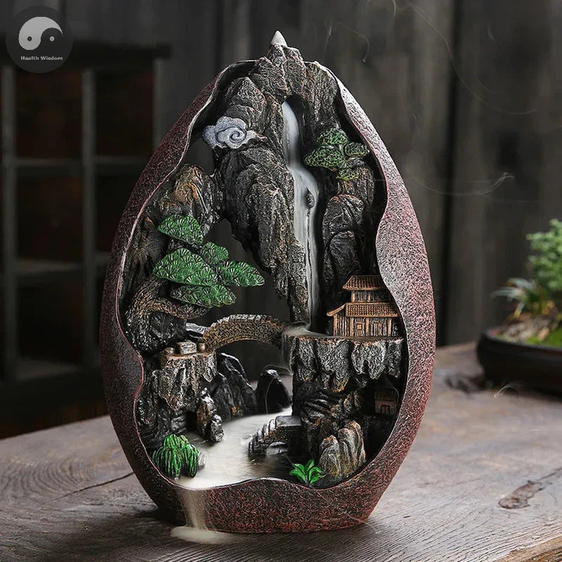 1pc, Smoke Waterfall Backflow Incense Burner Creative Home Decor Incense Holder Portable Resin Censer Mountain River Handicraft-Health Wisdom™