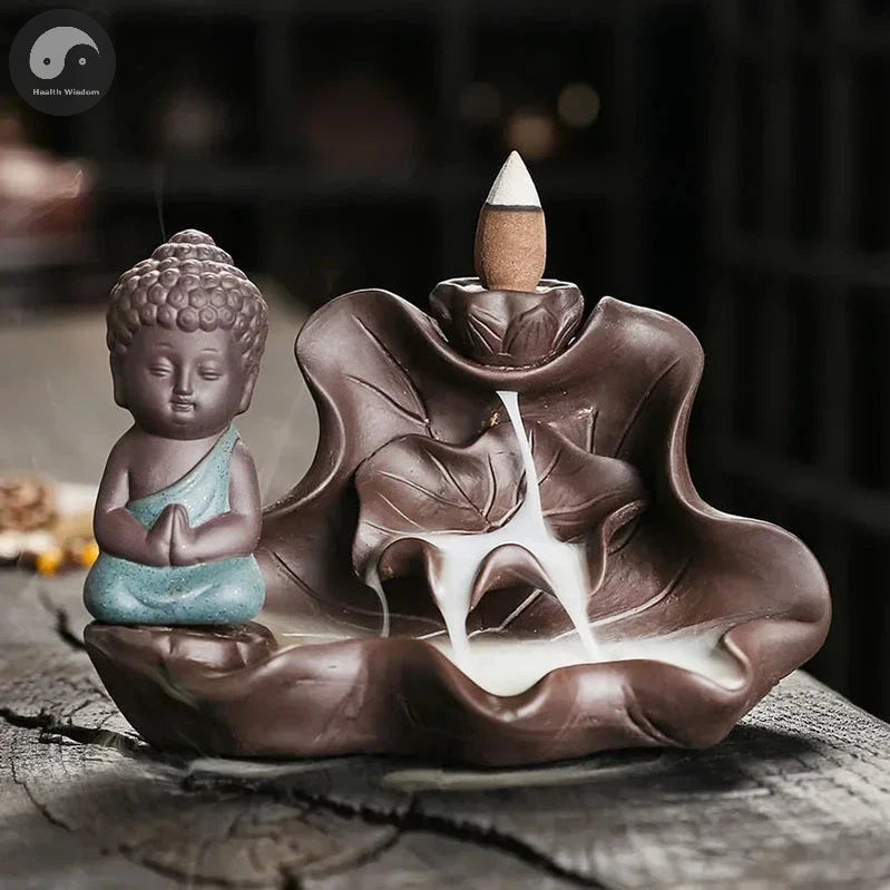 1pc, The Buddha Ceramic Handicrafts Lotus for Home Ornaments Backflow Incense Burner Handmade Purple Clay Holder Without Incense-Health Wisdom™