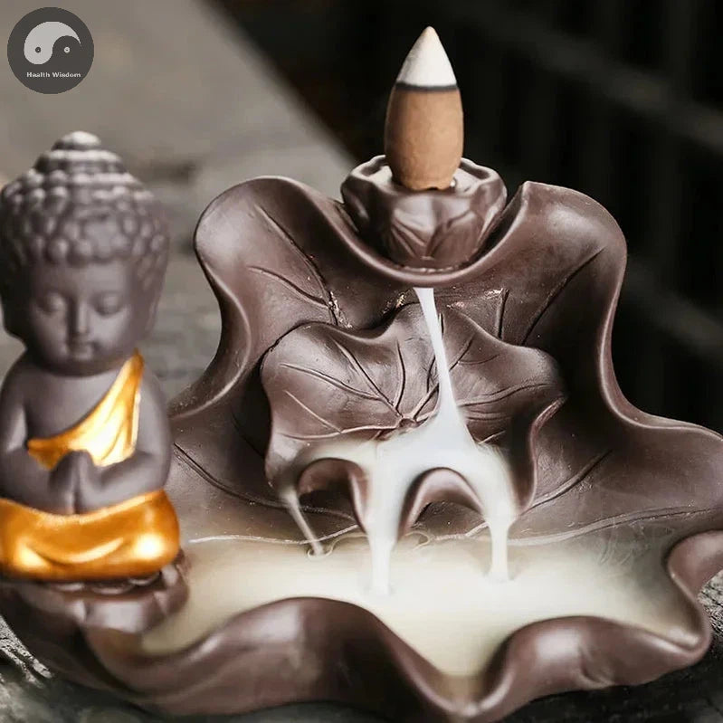 1pc, The Buddha Ceramic Handicrafts Lotus for Home Ornaments Backflow Incense Burner Handmade Purple Clay Holder Without Incense-Health Wisdom™