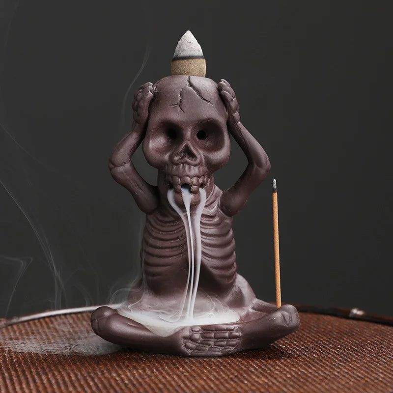 1pc Waterfall Incense Burner Halloween Skeleton Backflow Incense Burner Home Decor Creative Aromatherapy Gift (Without Incense)-Health Wisdom™