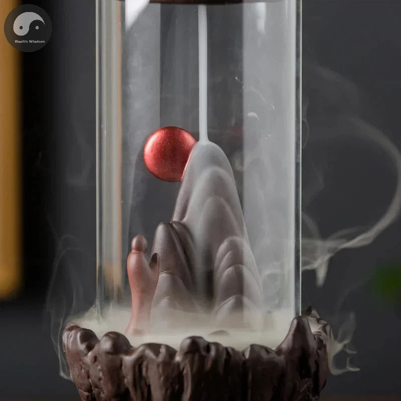 1pc Zen Decor Lucky Feng Shui Windproof Ceramic Backflow Incense Burner Hand Gift Mini Landscape DIY Home Decoration -No Incense-Health Wisdom™
