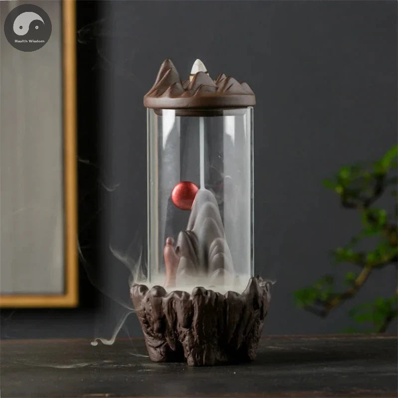 1pc Zen Decor Lucky Feng Shui Windproof Ceramic Backflow Incense Burner Hand Gift Mini Landscape DIY Home Decoration -No Incense-Health Wisdom™