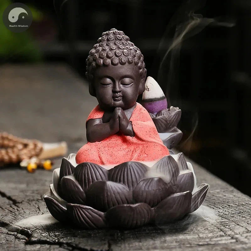 1pc, Zen Incense Buddha Ceramic Handicraft Lotus Home Ornaments Waterfall Backflow Incense Burner (Without Incense)-Health Wisdom™
