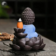 1pc, Zen Incense Buddha Ceramic Handicraft Lotus Home Ornaments Waterfall Backflow Incense Burner (Without Incense)-Health Wisdom™