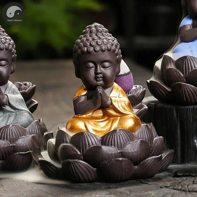 1pc, Zen Incense Buddha Ceramic Handicraft Lotus Home Ornaments Waterfall Backflow Incense Burner (Without Incense)-Health Wisdom™