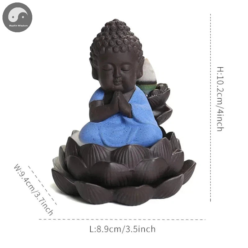 1pc, Zen Incense Buddha Ceramic Handicraft Lotus Home Ornaments Waterfall Backflow Incense Burner (Without Incense)-Health Wisdom™