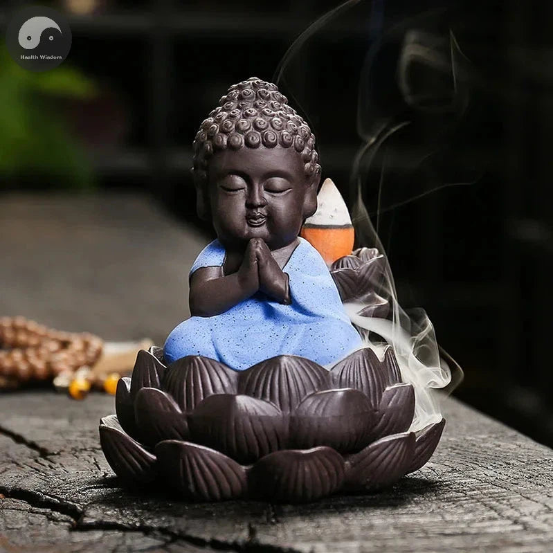 1pc, Zen Incense Buddha Ceramic Handicraft Lotus Home Ornaments Waterfall Backflow Incense Burner (Without Incense)-Health Wisdom™