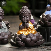 1pc, Zen Incense Buddha Ceramic Handicraft Lotus Home Ornaments Waterfall Backflow Incense Burner (Without Incense)-Health Wisdom™