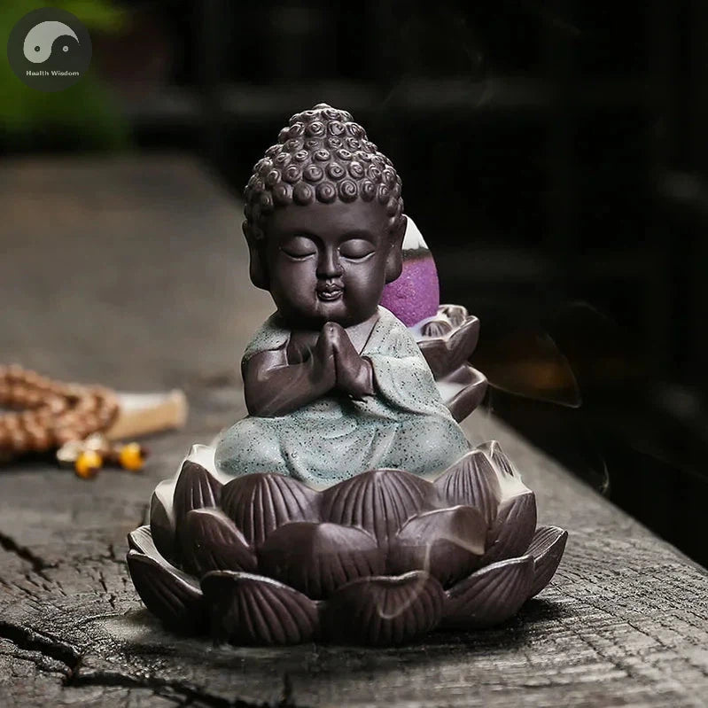 1pc, Zen Incense Buddha Ceramic Handicraft Lotus Home Ornaments Waterfall Backflow Incense Burner (Without Incense)-Health Wisdom™