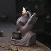 1pc,Buddha Hand Purple Clay Teapot Backflow Incense Burner Ceramic Censer Home Office Tea House Decor (Without Incense)-Health Wisdom™