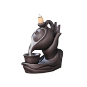 1pc,Buddha Hand Purple Clay Teapot Backflow Incense Burner Ceramic Censer Home Office Tea House Decor (Without Incense)-Health Wisdom™