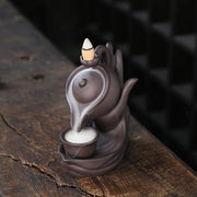 1pc,Buddha Hand Purple Clay Teapot Backflow Incense Burner Ceramic Censer Home Office Tea House Decor (Without Incense)-Health Wisdom™