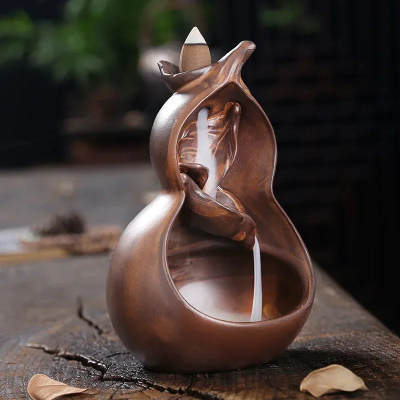 1pc,Chinese Ceramic Handicrafts Cucurbit Home Decor Ornaments Waterfall Backflow Incense Burner Incense Censer -Without Incense-Health Wisdom™