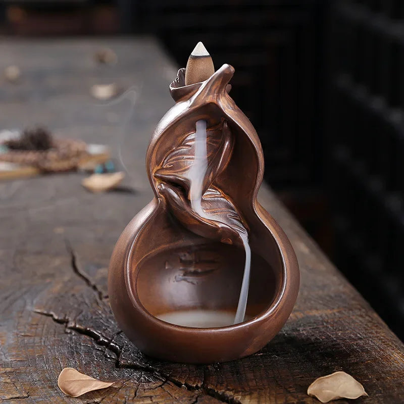 1pc,Chinese Ceramic Handicrafts Cucurbit Home Decor Ornaments Waterfall Backflow Incense Burner Incense Censer -Without Incense-Health Wisdom™