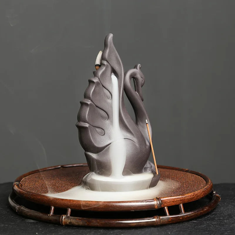 1pc,Cute Swan Waterfall Backflow Incense Burner Ceramic Home Desktop Decor Ornament Incense Fountain (Without Incense）-Health Wisdom™