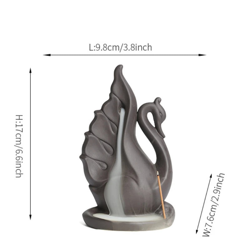 1pc,Cute Swan Waterfall Backflow Incense Burner Ceramic Home Desktop Decor Ornament Incense Fountain (Without Incense）-Health Wisdom™
