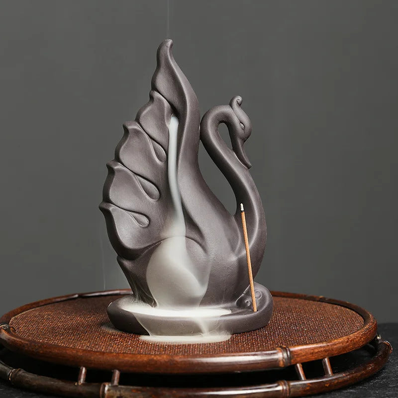 1pc,Cute Swan Waterfall Backflow Incense Burner Ceramic Home Desktop Decor Ornament Incense Fountain (Without Incense）-Health Wisdom™
