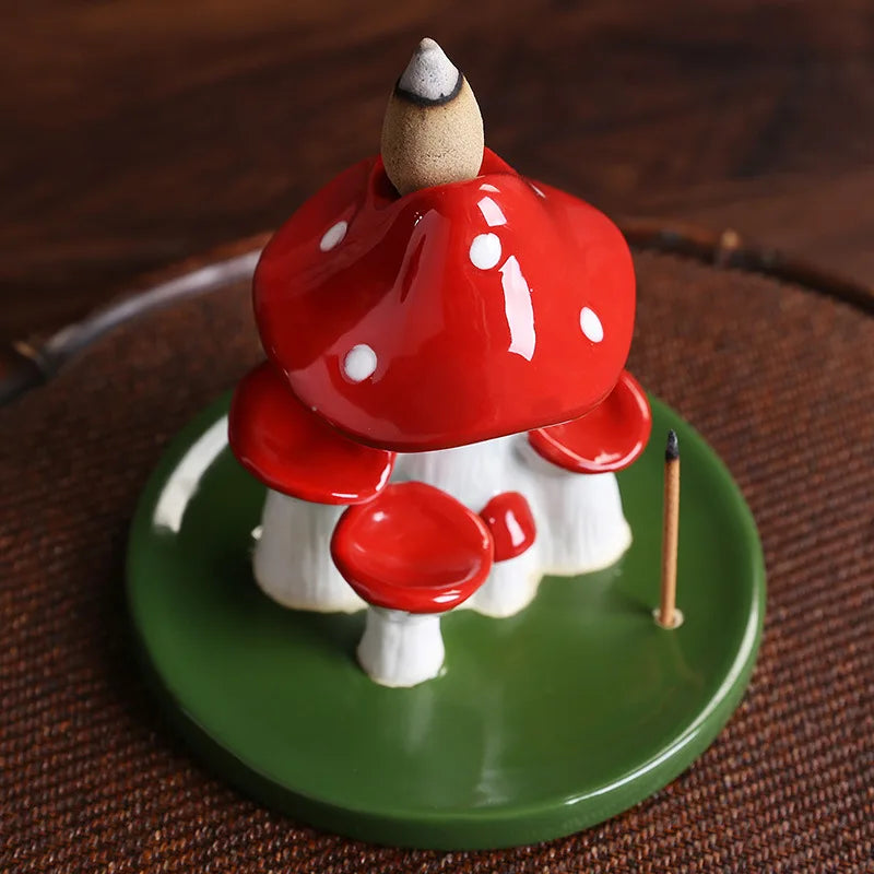 1pc,Handicraft Lovely Mushroom Waterfall Backflow Incense Burner Incense Stick Holder Censer Home Decor (Without Incense）-Health Wisdom™