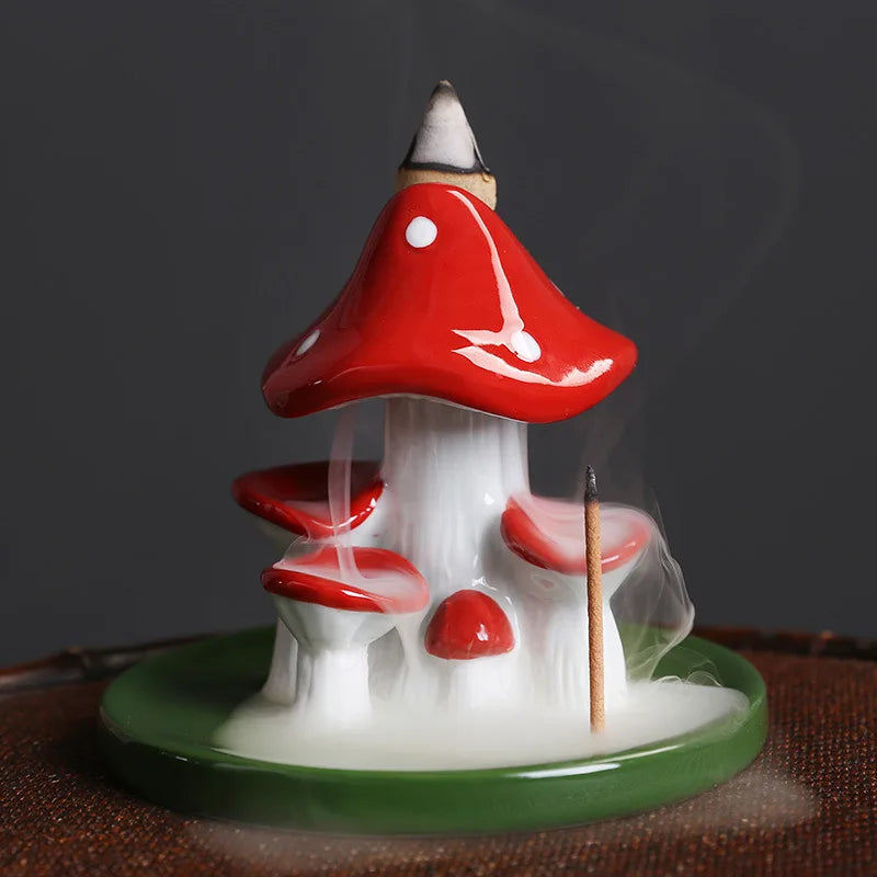 1pc,Handicraft Lovely Mushroom Waterfall Backflow Incense Burner Incense Stick Holder Censer Home Decor (Without Incense）-Health Wisdom™
