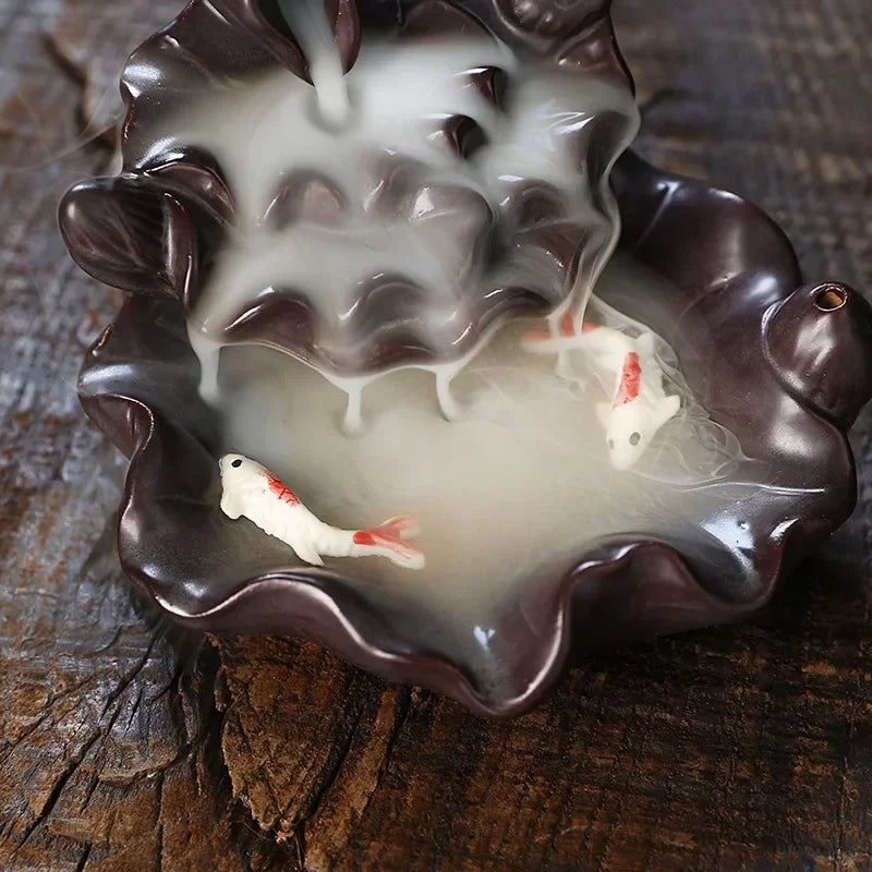 1pc,Waterfall Backflow Incense Burner with Lotus, Koi Fish Incense Stick Holder Indoor Aromatherapy（Without Incense)-Health Wisdom™
