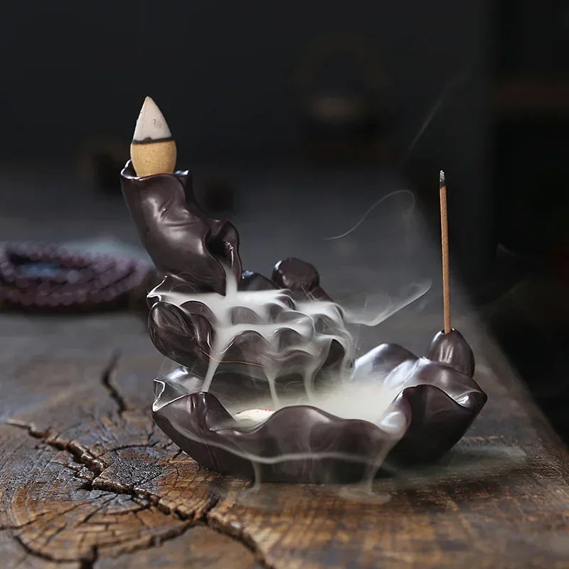 1pc,Waterfall Backflow Incense Burner with Lotus, Koi Fish Incense Stick Holder Indoor Aromatherapy（Without Incense)-Health Wisdom™