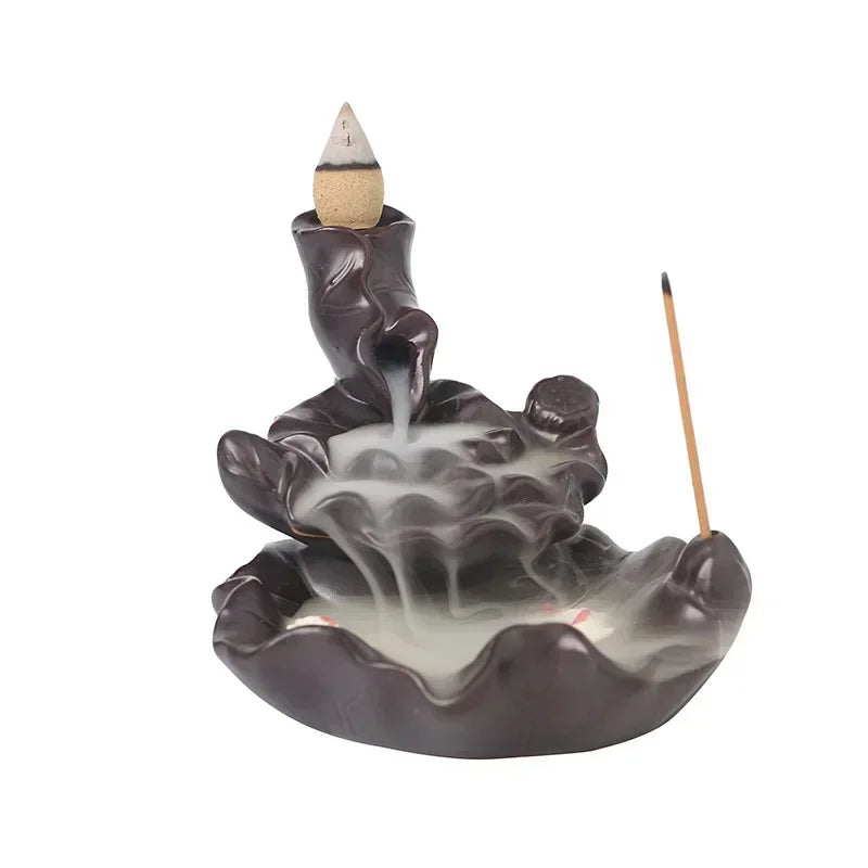 1pc,Waterfall Backflow Incense Burner with Lotus, Koi Fish Incense Stick Holder Indoor Aromatherapy（Without Incense)-Health Wisdom™