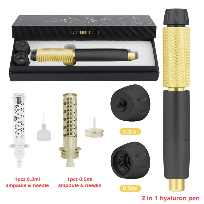 2 in1 Injection Gun Hyaluron Pen Kit + 0.3ml&0.5ml Ampoule Gold Hyaluronic Acid Pen Nebulizer Lip Injector Anti-Wrinkles Device-Health Wisdom™