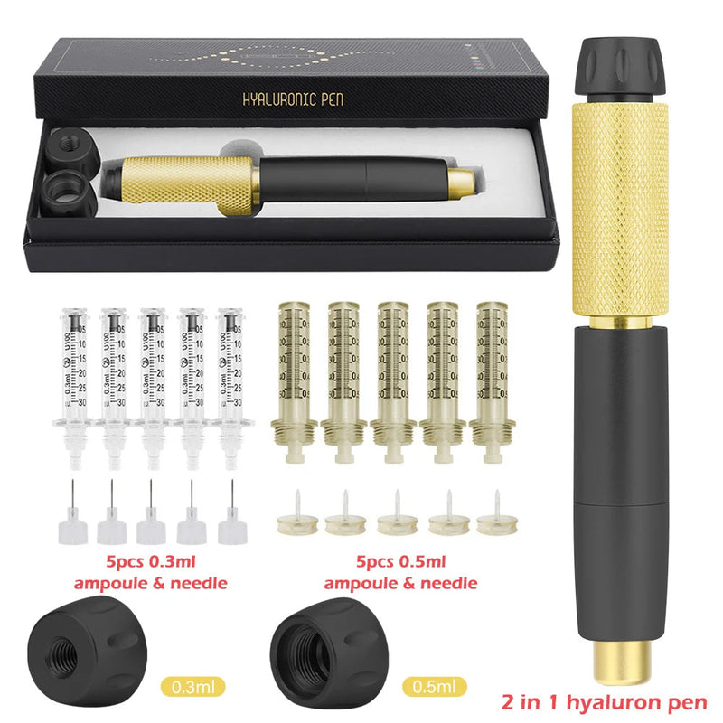 2 in1 Injection Gun Hyaluron Pen Kit + 0.3ml&0.5ml Ampoule Gold Hyaluronic Acid Pen Nebulizer Lip Injector Anti-Wrinkles Device-Health Wisdom™