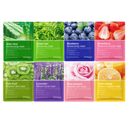 20 Pieces Natural Fruit Plant Facial Mask Sheets Moisturizing Oil-Control Blueberry Cucumber Pomegranate Fruit Aloe Face Mask-Health Wisdom™