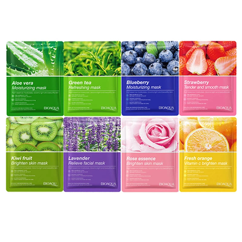 20 Pieces Natural Fruit Plant Facial Mask Sheets Moisturizing Oil-Control Blueberry Cucumber Pomegranate Fruit Aloe Face Mask-Health Wisdom™