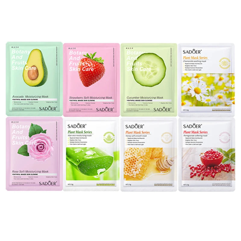 20 Pieces Natural Fruit Plant Facial Mask Sheets Moisturizing Oil-Control Blueberry Cucumber Pomegranate Fruit Aloe Face Mask-Health Wisdom™
