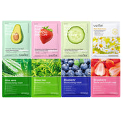 20 Pieces Natural Fruit Plant Facial Mask Sheets Moisturizing Oil-Control Blueberry Cucumber Pomegranate Fruit Aloe Face Mask-Health Wisdom™